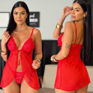 Imagem de Camisola Feminina Curta Tule Transparente Sexy Lingerie Sensual - Like