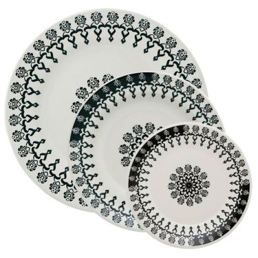 Imagem de Kit Pratos Rasos Fundos E Sobremesa Donna Folk Oxford® Cerâmica 24 Peças