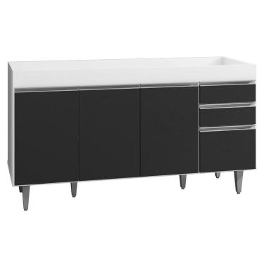 Imagem de Balcão Pia 150cm 4 Portas 2 Gavetas Branco/Preto