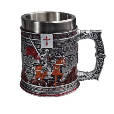 Imagem de Caneca em 3D Cavaleiros Templários As Cruzadas Prateado Coleção Mediev