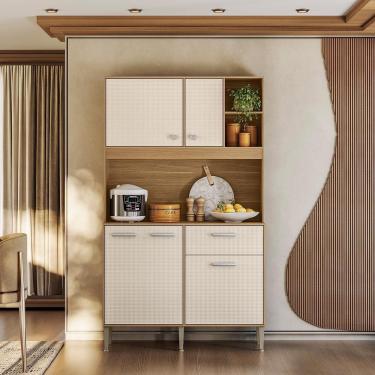 Imagem de Armário De Cozinha Compacto Liv 5 Portas 1 Gaveta Com Nicho Decorativo 1,20m - Freijó/soft