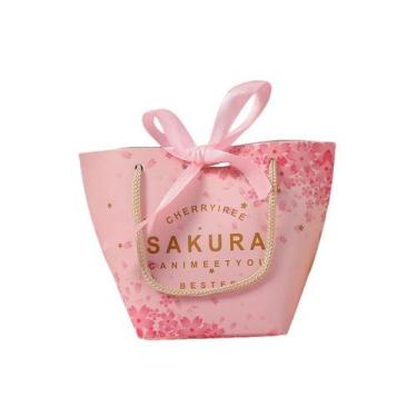 Imagem de Saco de presente, flor de cerejeira, cartolina branca, 14x10x7cm, 10 u