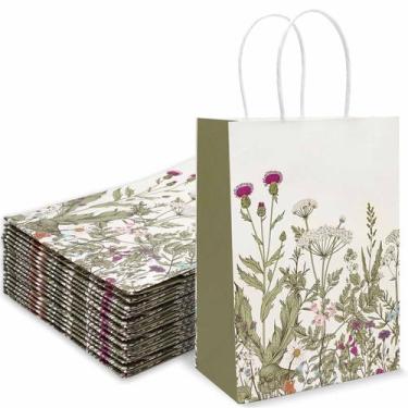 Imagem de Bolsa de presente, papel kraft branco, bolsa de transporte floral, 15x