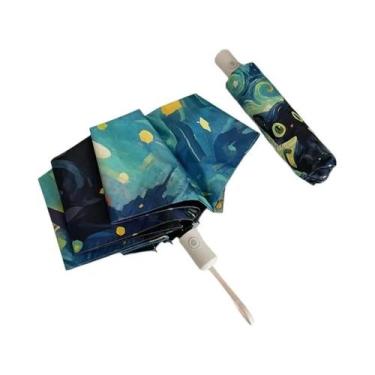 Imagem de Guarda-chuva Dobrável De Gato Verde Em Estilo Cartoon Com Proteção UV 