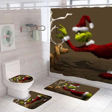 Imagem de Conjunto de cortinas de chuveiro Christmas Grinchs Anime Waterproof