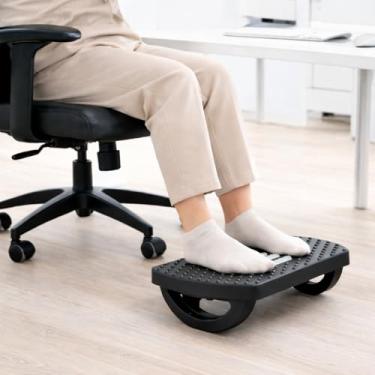 Imagem de Apoio para Pés Embaixo Da Mesa Com Rodas De Massagem Rotação de 180 Graus Apoio Ergonômico para os Pés Preto Descanso Para Os Pés De Escritório Ergonômico Massageador Office