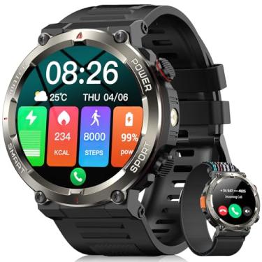 Imagem de Smartwatch Militar Masculino,Relógio Inteligente com Chamadas,Tela HD de 1.45",2 Alças,100+ Modos Esportivos,Resistente à Água e Compatível com iOS e Android