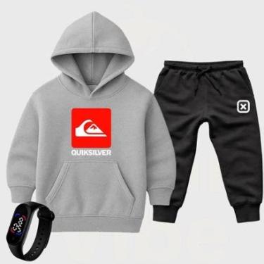 Imagem de Kit 3 Peças Infantil Moletom Canguru Calça Moleton Esportiva Relógio Digital estampado Estiloso-Unissex