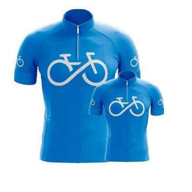 Imagem de Conjunto Camisa Ciclismo Bike Forever Azul Pai E Filho Esportiva Uv Mt