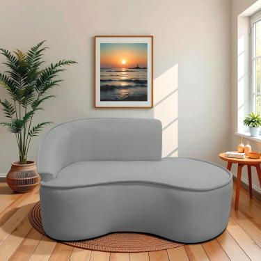 Imagem de Divã Recamier Curvo Sala De Estar Recepção Marrocos 150cm Lado Direito Bouclé Cinza