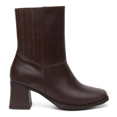 Imagem de Bota Feminina Couro Cano Médio Zíper Lateral Salto Grosso