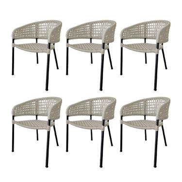 Imagem de Kit 6 Cadeiras Sol Corda Náutica Base Em Alumínio Preto-areia