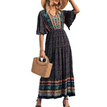Imagem de Vestido PRETTYGARDEN Maxi Boho Floral Preto Decote V M