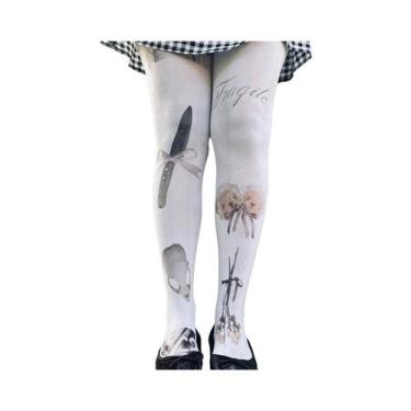 Imagem de Meia-calça Elástica Feminina Estilo Y2K Com Estampa De Letras, Versáti