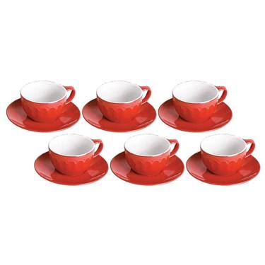 Imagem de Conjunto de Xícaras com Pires Cazza Amor em Cerâmica Vermelho 6 Peças 210ml