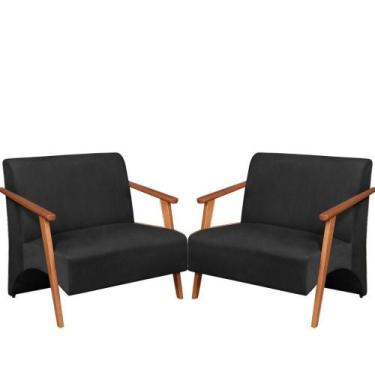 Imagem de Poltrona Namoradeira Venus Braço Madeira Maciça Suede Unidecor Preto