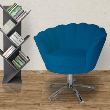 Imagem de Poltrona Para Sala de Estar Com Base Giratória de Metal Pétala Suede Azul Royal - LM DECOR