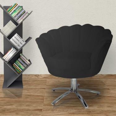 Imagem de Poltrona Para Sala de Estar Com Base Giratória de Metal Pétala Suede Preto - LM DECOR