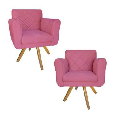 Imagem de Conjunto 2 Poltrona Decorativa Com Base Giratória De Madeira Isabella 