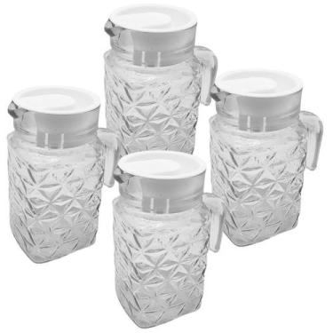 Imagem de Kit 4 Mini Jarra Vidro Água Suco Refresco Com Tampa 600ml - CLICK HOUS