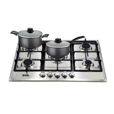 Imagem de Fogão Cooktop Inox a Gás 5 Bocas 1 Dupla Ecg05 Eos + 2 Panelas Tramont