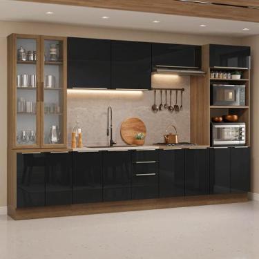 Imagem de Armário de Cozinha Completa 340 cm Rustic/Preto Lux Madesa 03, Rustic/