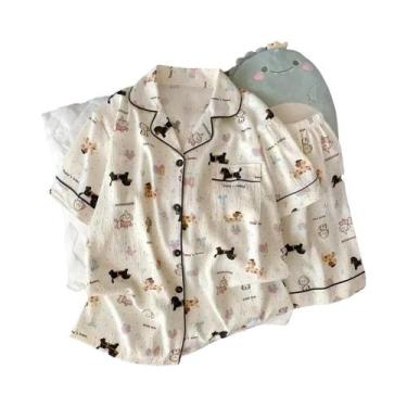 Imagem de Conjunto De Pijamas De Algodão Com Estampa De Poá Para Mulheres, 2 Peç