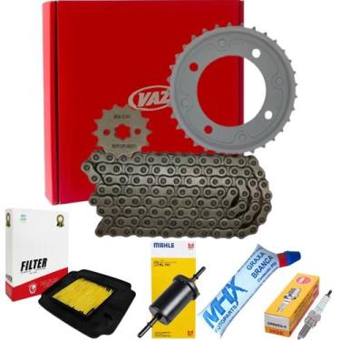 Imagem de Kit Revisão Biz 125 11 Á 24 Relação, Vela, Filtro, Graxa - Vaz