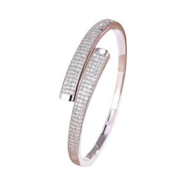 Imagem de Pulseira Aberta Geométrica Feminina Banhada a Ouro 18K Com Zircônia Br