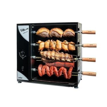 Imagem de Churrasqueira a Gás Rotativa Vitta-04 4 Espetos Vidro Curvo Preto 110V Arke