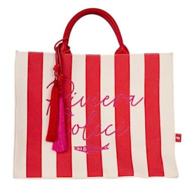 Imagem de Bolsa Feminina Colcci Shopping Bag Stripes, Vermelho ife
