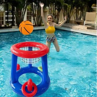Imagem de Cesta de Basquete Inflável para piscina com bola e argolas Brinquedos 