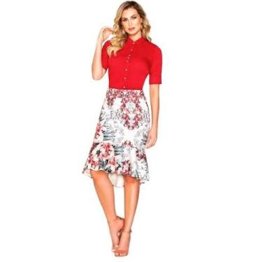 Imagem de Saia Curta com Babado Mullet Estampa Floral - Zumma Ribeiro, Offwhite,