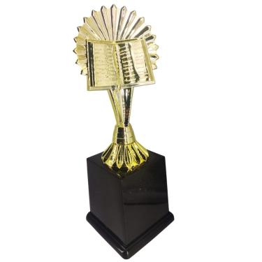 Imagem de Troféu 600021 Bíblia em Polímero Metalizado Dourado com Base Quadrada para Homenagem Vitória