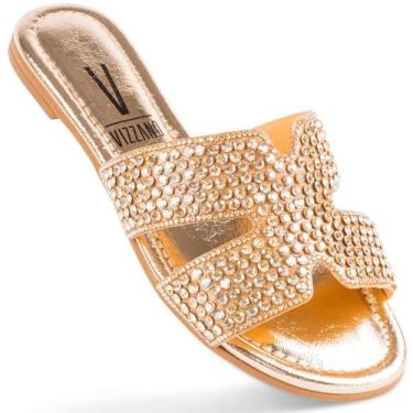 Imagem de Sandália Vizzano Rasteira H Trilho Strass Pedraria Original, Bege, Sha