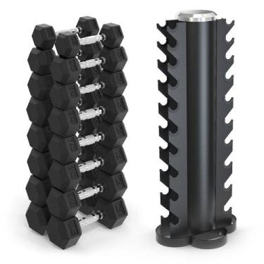 Imagem de Kit Halteres Sextavado D1Fitness 3 a 10kg + Suporte Torre