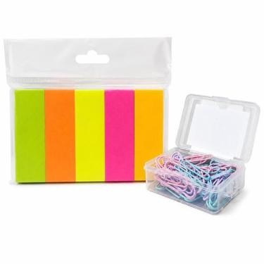 Imagem de Kit 500 Blocos De Recados Autoadesivos Post It + 70 Clips - emp