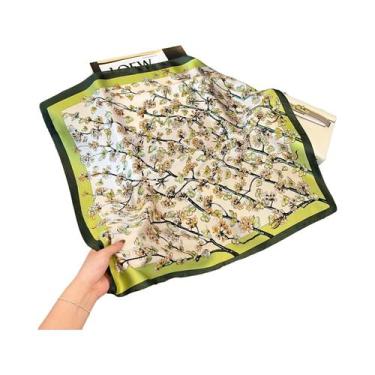 Imagem de Lenço De Seda Verde Elegante Com Estampa Para Mulheres, Lenço Quadrado