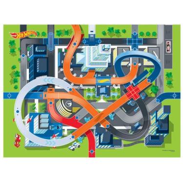 Imagem de Tapete Infantil 48256 com Pista e Carinho Hot Wheels Resistente 90CM Toyng