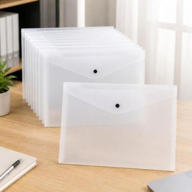 Imagem de Pasta Envelope A4 Transparente Com Botão Kit Com 10un Dello