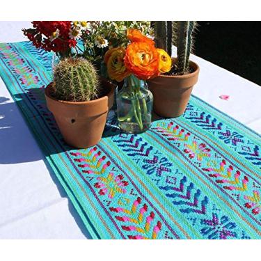 Imagem de Del Mex Woven Rebozo Style Mexican Table Runner Scarf (Turquoise)