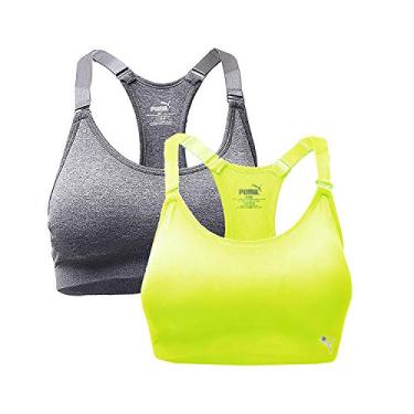 Imagem de Sutiã esportivo feminino sem costura da Puma com bojo removível, Neon Yellow/Grey (2 Pack), Small