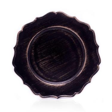 Imagem de Sousplat Para Prato De Mesa Decorativo Preto e Dourado Com Bordas Irregular 33 cm - D`Rossi