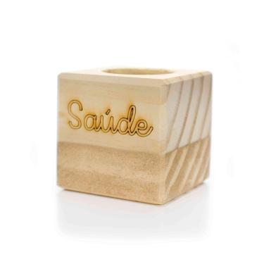 Imagem de Porta Vela Quadrado Natal Saúde Madeira e Dourado 7 cm - D`Rossi