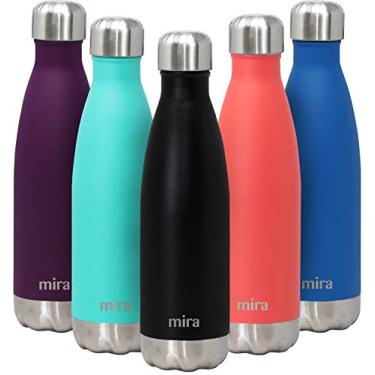 Imagem de MIRA Garrafa de água isolada de 482 g - térmica em forma de cola de aço inoxidável - Frasco quente e frio de parede dupla (24 horas fria/12 horas quente) - preto fosco