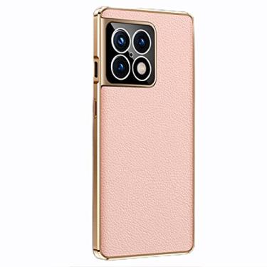 Imagem de GSYH Capa para Oneplus 10 Pro, capa de telefone de couro legítimo fina com proteção de câmera Capa galvanizada à prova de choque e fina capa protetora elegante, rosa