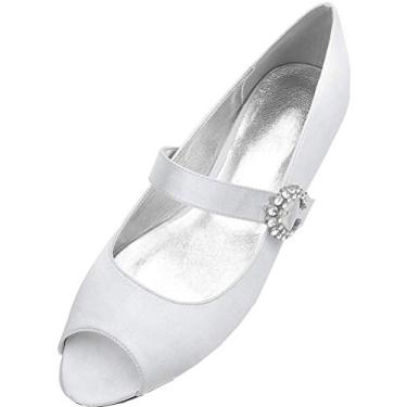 Imagem de A shoe store Vestido de noiva feminino Mary Jane sem salto peep toe pump, Prata, 10.5