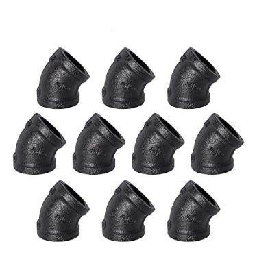 Imagem de Cotovelo de 45° pintado em preto de 1,9 cm, conector de ferro rosqueado de 45 graus para decoração industrial de estilo vintage faça-você-mesmo/móveis/prateleiras (25,4 cm (pintado))