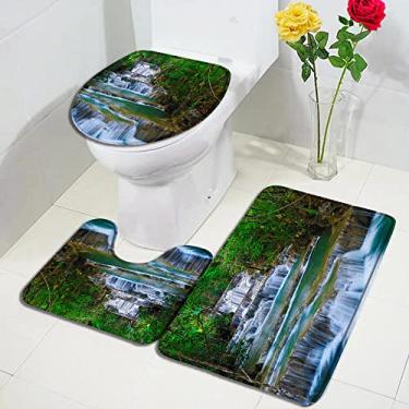 Imagem de Conjunto de tapetes de banho de selva tropical floresta palmeira folhas de bananeira paisagem natural tapete de porta de casa moderna decoração de banheiro tapete de tampa de vaso sanitário, 3123x, conjunto de 3 peças, 60x40cm, 23.6x15.7in