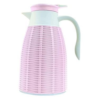Imagem de Garrafa térmica revestida em plástico com rattan 1L L18xP14,5xA26,5cm rosa claro